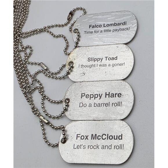 Star Fox 64 3D Yellow Enamel Dog Tag Set 24" Silver Tone Chains Full 4 Tags Vint - Picture 6 of 7